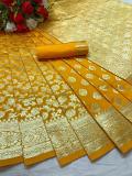 Indian Saree, Kanjeeviram Silk Gold Zari Cocktail Party Wear Saree 